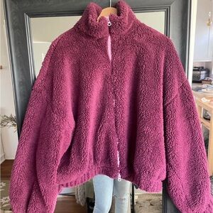 Kimchi Blue Plush Teddy Jacket - Deep Berry